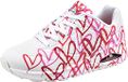 Skechers Dames Uno Spread The Love Sneaker, Wit W Rood en Roze Hartprint Durabuck M, 41 EU