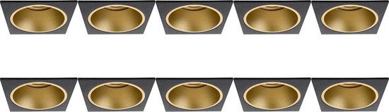 BES LED Spot Armatuur 10 Pack - Pragmi Minko Pro - GU10 Inbouwspot - Vierkant - Zwart/Goud - Aluminium - 90mm - Incl. Sensor