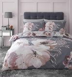 Catherine Lansfield Dramatic Floral beddengoedset voor eenpersoonsbed, onderhoudsvriendelijk, grijs - EAN: 5057681062396