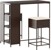 vidaXL 3-delige Tuinbarset met Kussens, Poly Rattan, Bruin