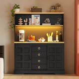 OKWISH Keukenkast - Hoge Opbergkast Met Led, Stopcontact En USB - 120 x 40 x 150 cm - 4 Laden, 2 Schuifdeuren - MDF Zwart