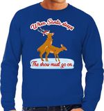 Bellatio Decorations Foute Kersttrui sweater - seksende rendieren - when Santa sleeps the show must go on - blauw - voor heren S