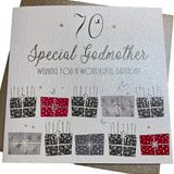 WHITE COTTON CARDS 70 Wishing You a Wonderful Godmother verjaardagskaart voor 70e verjaardag, handgemaakt, wit