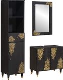 vidaXL Badkamermeubelset met lade, 3-delig, zwart, rustieke opbergoplossing, elegante kastset, functionele meubels van mangohout aan de muur