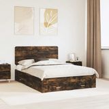 vidaXL Bedframe met lade Rook Eiken 140 x 190 cm Bewerkt hout