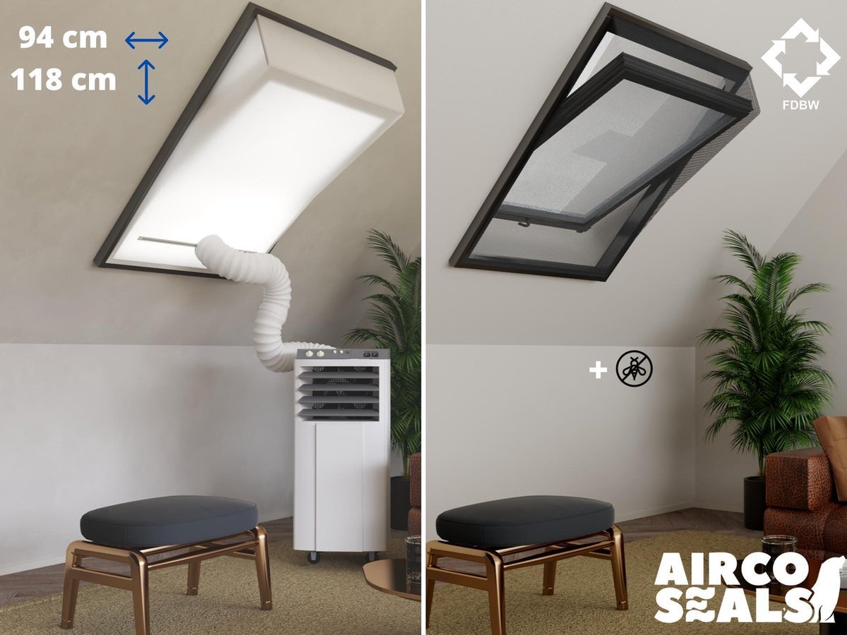 FDBW Raamafdichtingskit Mobiele Airco - Met Hor – 94 x 118 cm Velux PK06 | Fakro/Optilight 08 | Roto 09/11 - Dakraam - Airco Slang Afsluiten – Velux Tuimelvenster Oplossing - Dakraam Afdichting