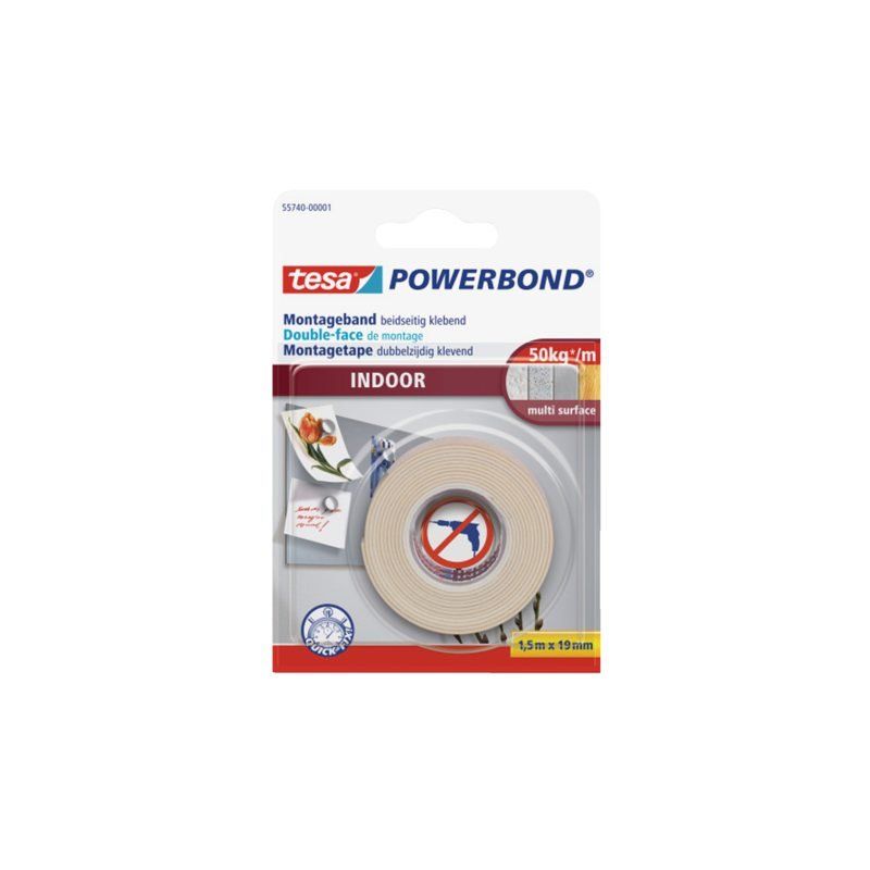 tesa Powerbond INDOOR - Montagetape - Wit - 1.9cm x 1.5m