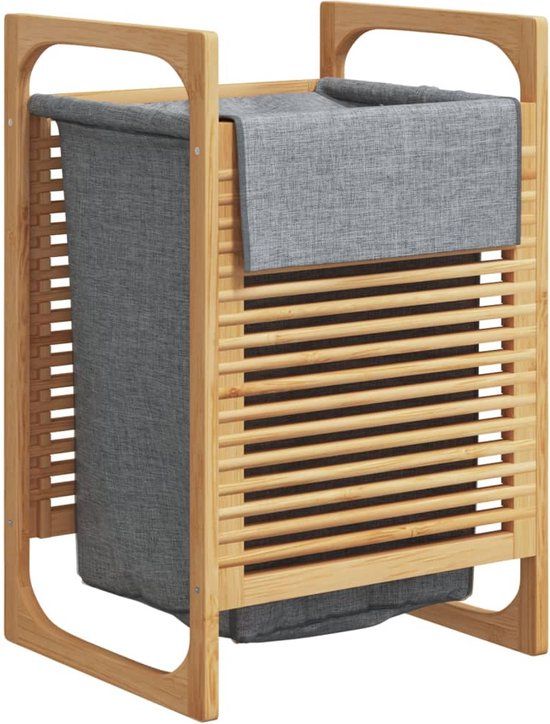 vidaXL Wasmand met Grijze Zak Bamboe 32x30x36,5 cm