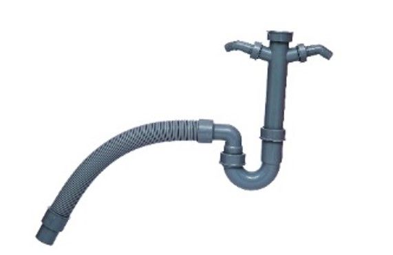 Kirchhoff ECO-SAVE Kunststof spoelbak buisvormige sifon, grijs, 1 1/2"H x DN 40/50 mm, flex, met 3/4" dubbele apparaataansluiting - 98836649