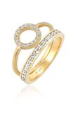 Elli PREMIUM Ring Dames Bandring Duo Memorie Cirkel Geo Tijdloos met Kristallen in 925 Sterling Zilver