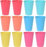 Merkloos / Sans marque Koopman International Kunststof drinkbekers in mix kleuren - 12x stuks - 12 cm - Campingservies - kinderen - limonadebekers - onbreekbaar