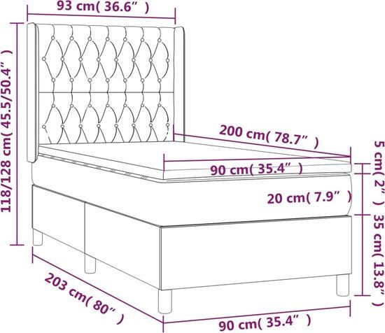 vidaXL Boxspring bed met matras - donkerbruin - 90x200 cm