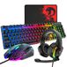 MANBASNAKE Gaming Toetsenbord en Muis en Muis Pad en Gaming Headset, Bedrade 104 Toetsen LED Regenboog Backlit Bundle All in One voor PC Gamers, Xbox, PS4 Gebruikers (Zwart)