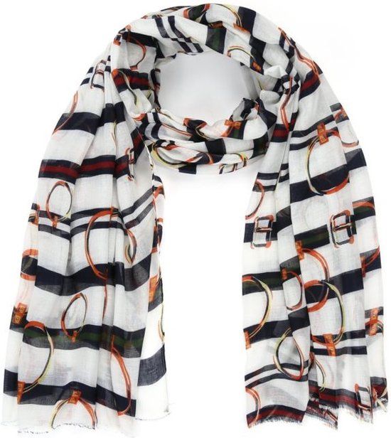 Sunset Fashion - Navy gestreepte vierkante damessjaal - Viscose/Katoen - 89 x 90 cm
