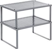 Famanu - Keuken Organisator, Kast Opbergers, Stapelbaar, Uitbreidbaar, Set van 2, Zilver KCS01SV