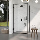 Fortifura Galeria Douchecabine - 100x140x200cm - scharnieren - deurgreep - stabilisatiestang - vlak - helder veiligheidsglas - PVD - geborsteld gunmetal (antraciet)