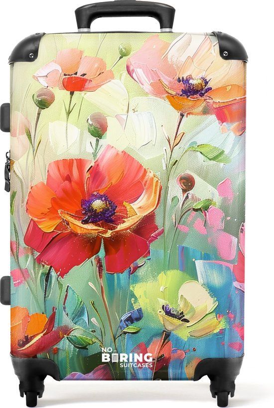 NoBoringSuitcases.com® - Hardcase Rolkoffer - Abstracte Bloemen - 67cm - 72L - TSA Slot