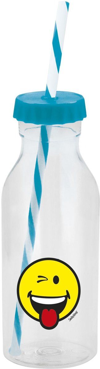 Zak!Designs Smiley Waterfles - Soda - Incl Rietje - 55 cl Emoticon Wink - Aqua blauw