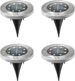 Merkloos HI Solar grondspots - 12x stuks - 12 cm - zilver - RVS/kunststof - zonne-energie - LED tuinlampen