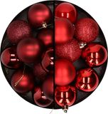 Billiet - Vanlaere 24x pièces boules de Noël en plastique mélange de rouge foncé et rouge 6 cm