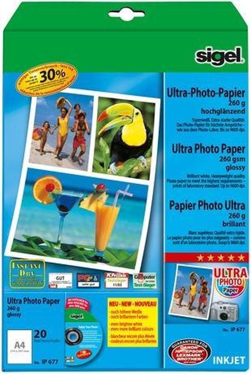 Sigel Inkjetfotopapier A4 - Ultra 260grs superwit 20 vel
