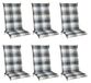 Beautissu Set de 6 coussins de jardin dossier haut pour chaises de jardin à carreaux | 120x50cm bleu