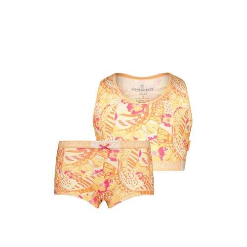 Vingino Vingino bh top + short Leaf oranje/roze