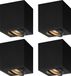 LEDVION - 4X LED Opbouwspots - Dimbaar - 3W - 2700K - Zwart