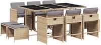 vidaXL 11-delige tuinset met kussens, polyrattan, gemengd beige
