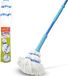 Spontex Twist Mop | Microvezel dweil met ingebouwd zelfwringsysteem | Krasschuursponsje voor harde vlekken | Reinigt laminaat-, hout- en tegelvloeren, wasbare dweilkop