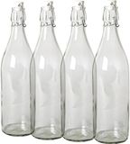 Merkloos Gerimport Beugelfles - 12x stuks - weckfles met beugeldop - 1 liter - transparant - glas - inmaakfles
