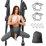 Leogreen Yoga hangmat Aerial Yoga schommel antizwaartekracht yoga pilates met 6 handgrepen nylon taft belastbaar tot 300 kg donkergrijs