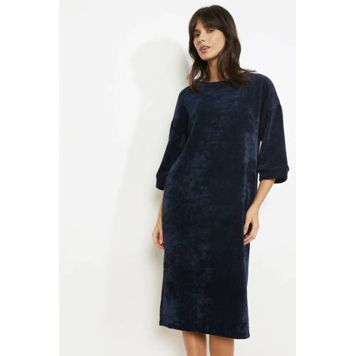 LOLALIZA velours midi-jurk marineblauw