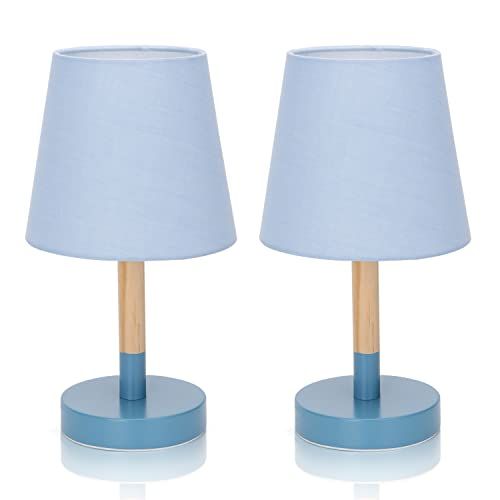 Aigostar Tafellamp - Moderne Houtkunst Bedlamp - Blauwe Kap - E14 Fitting