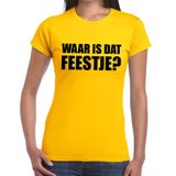 Bellatio Decorations Waar is dat feestje? tekst t-shirt geel dames M