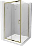 Mexen Apia cabine de douche porte coulissante 90 x 90 cm, transparent, or + receveur de douche plat, blanc