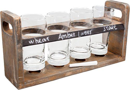 Vin Bouquet FIA 256 Bierproefset met houten plank en 4 glazen - Inclusief krijtstift