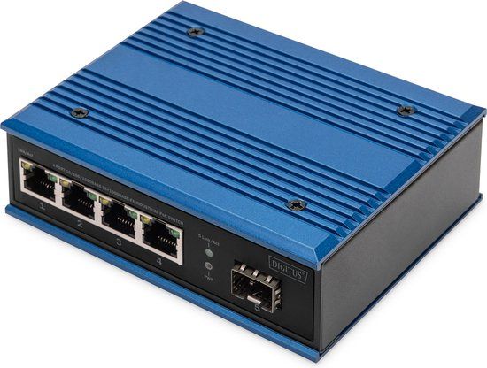 Digitus Industrial 4-Port Gigabit Unmanaged PoE Switch - Black/Blue