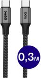 Buddi Flex | USB-C naar USB-C Kabel | 100W Super Fast Charge | Power Delivery Snelladen | 480Mbps Dataoverdracht | Gevlochten Nylon | Geschikt voor o.a. iPhone 15 / 16 & Samsung S25-serie | 0.3M Zwart