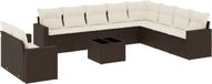 vidaXL 11-delige loungeset met kussens, poly rotan, bruin