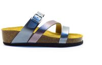 Vamos 1533 antraciet teenslipper dames leer rubber kurk plateau zool kleurblok 42