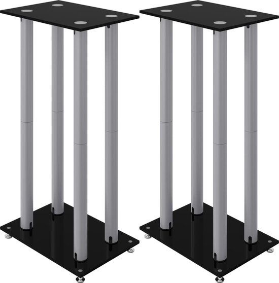 vidaXL Luidsprekerstandaards - 2 stuks - 4 pijlers - gehard glas - zwart/zilver