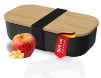 elasto Boîte de conservation "Beuk" - Boîte à lunch élégante en plastique de qualité alimentaire avec un couvercle en bois de hêtre, idéale pour les déplacements et comme boîte à en-cas - noir/naturel