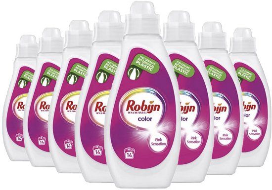 Robijn Color - Pink Sensation - Vloeibaar Wasmiddel - 8 x 700ML - 112 Wasbeurten - Voordeelverpakking