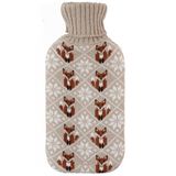 Bouillotte - 2L - beige - avec housse - bouillotte - imprimé hivernal - renard - bouillotte de lit