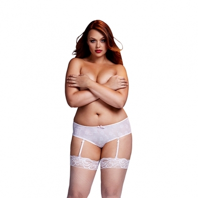 Baci Lingerie Baci - Witte Roos Open Kruis Boyshort Panty XL