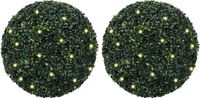 vidaXL Kunstbuxusballen met LED-verlichting, 2 stuks, 52 cm, groen