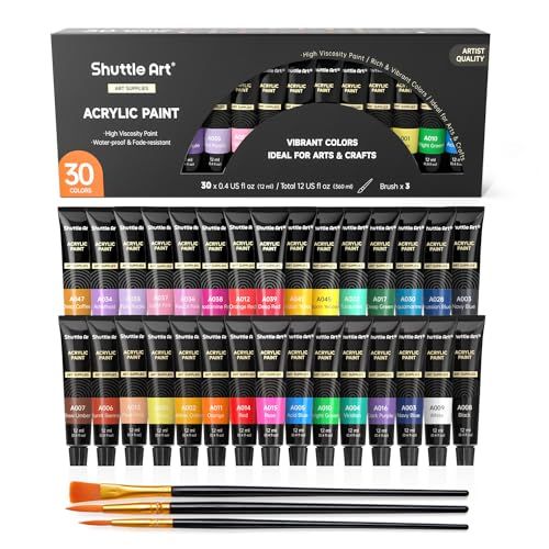 Shuttle Art Acrylverfset, 30 x 12 ml Professionele Acrylverf met Rijke Pigmenten, Niet-Giftige Knutselverf voor Beginners, Volwassenen & Kunstenaars, Schilderverf voor Canvas, Klei, Model & Posters