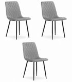 LEOBERT Set van 3 Eetkamerstoelen TURIN Lichtgrijs – Velvet Bekleding, Modern, Ergonomisch Design, Zwarte Metalen Poten, Max. 120 kg