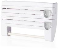 Merkloos Relaxdays Wandrollenhouder 3-in-1 keukenrol, alufolie, vershoudfolie, kunststof, 24,5×38×7,5 cm, wit